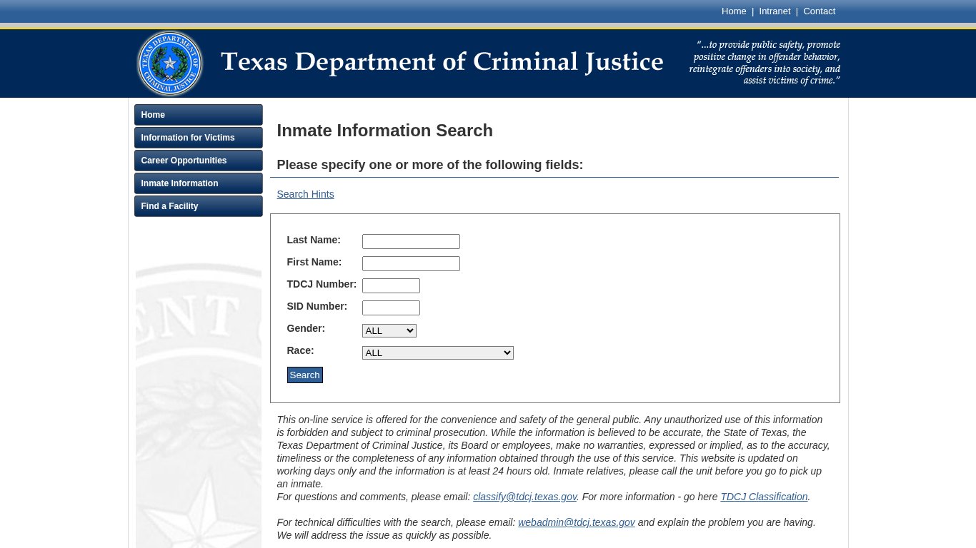 Texas Department of Criminal Justice Inmate Search